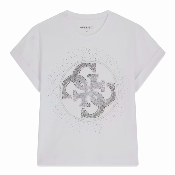 Guess T-shirts hauts et polos Blanc - T-shirt avec logo en strass - S - Ref 50 €